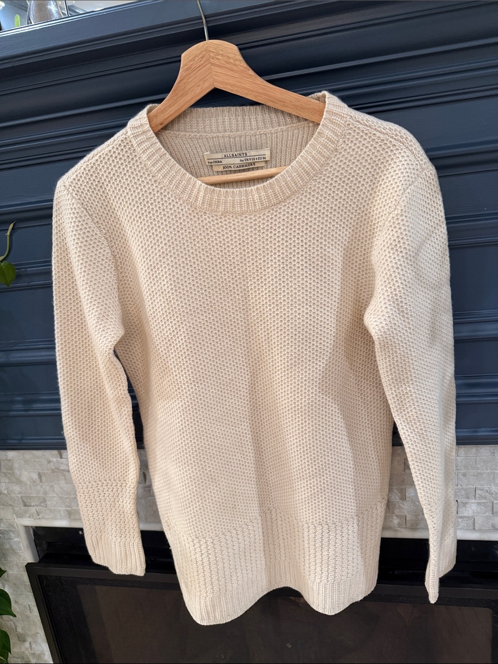 AllSaints Men's Cream Textured Crewneck Sweater